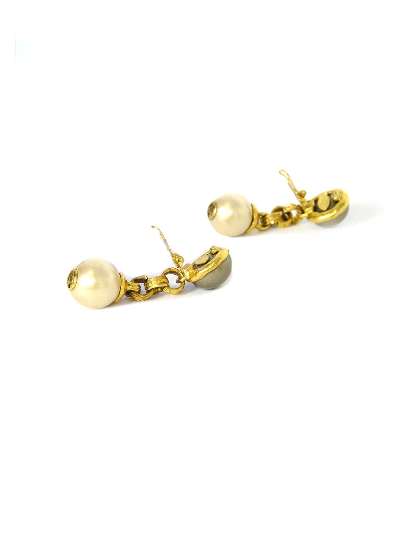 Chanel Grey/ivory Faux Pearl Goldtone Clip Earrings