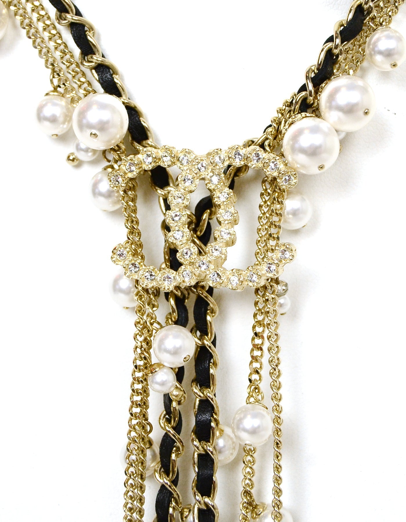 Chanel 2018 Goldtone Multistrand Faul Pearl CC Y Necklace