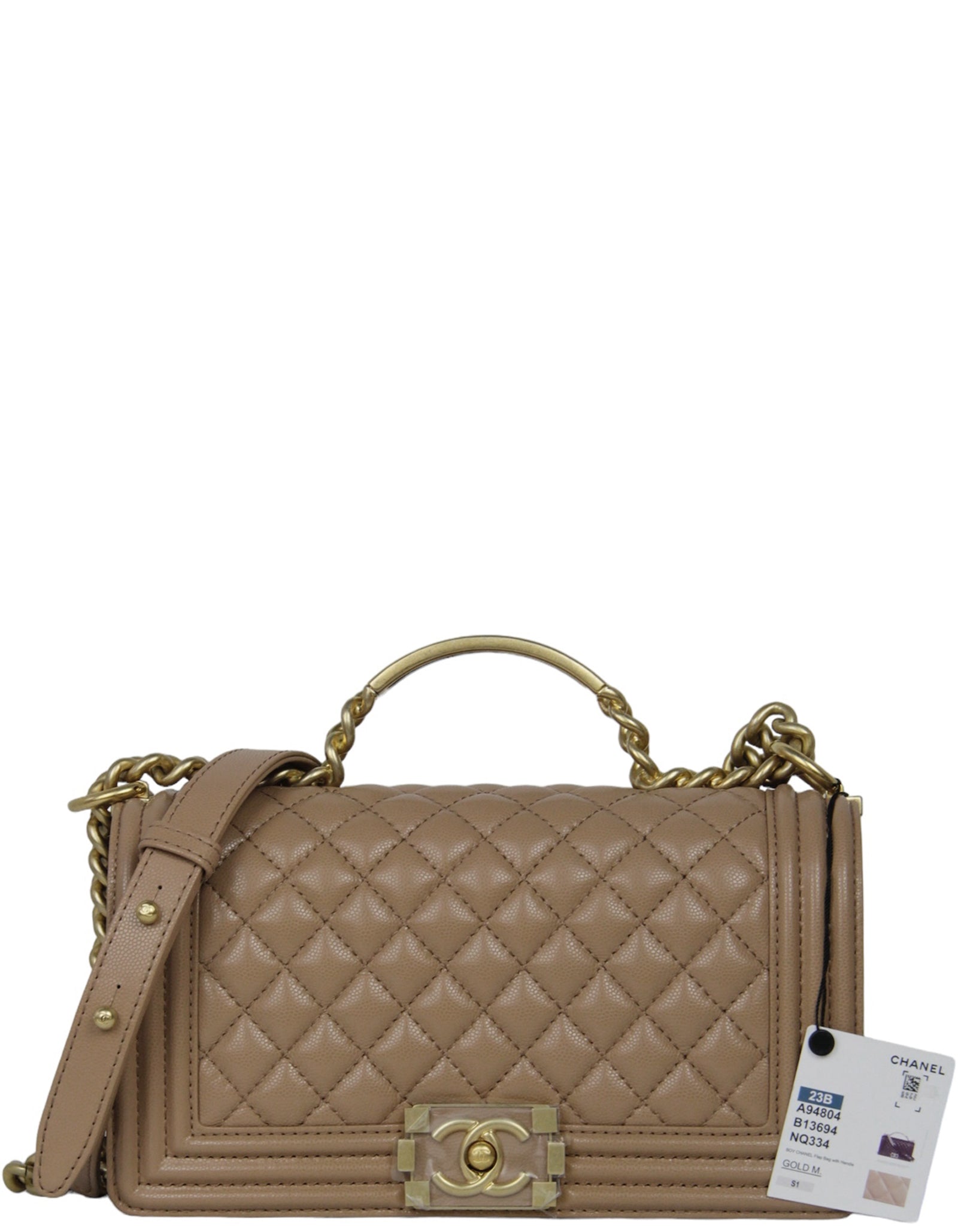 Chanel Nwt Dark Beige Caviar Medium Top Handle Boy Bag