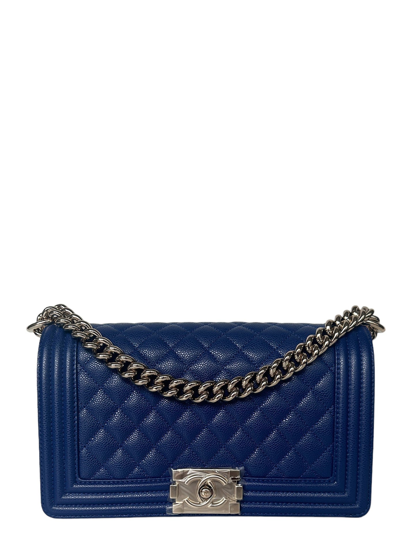 2CHANEL New Cobalt Blue Caviar Leather Quilted Medium Boy Bag