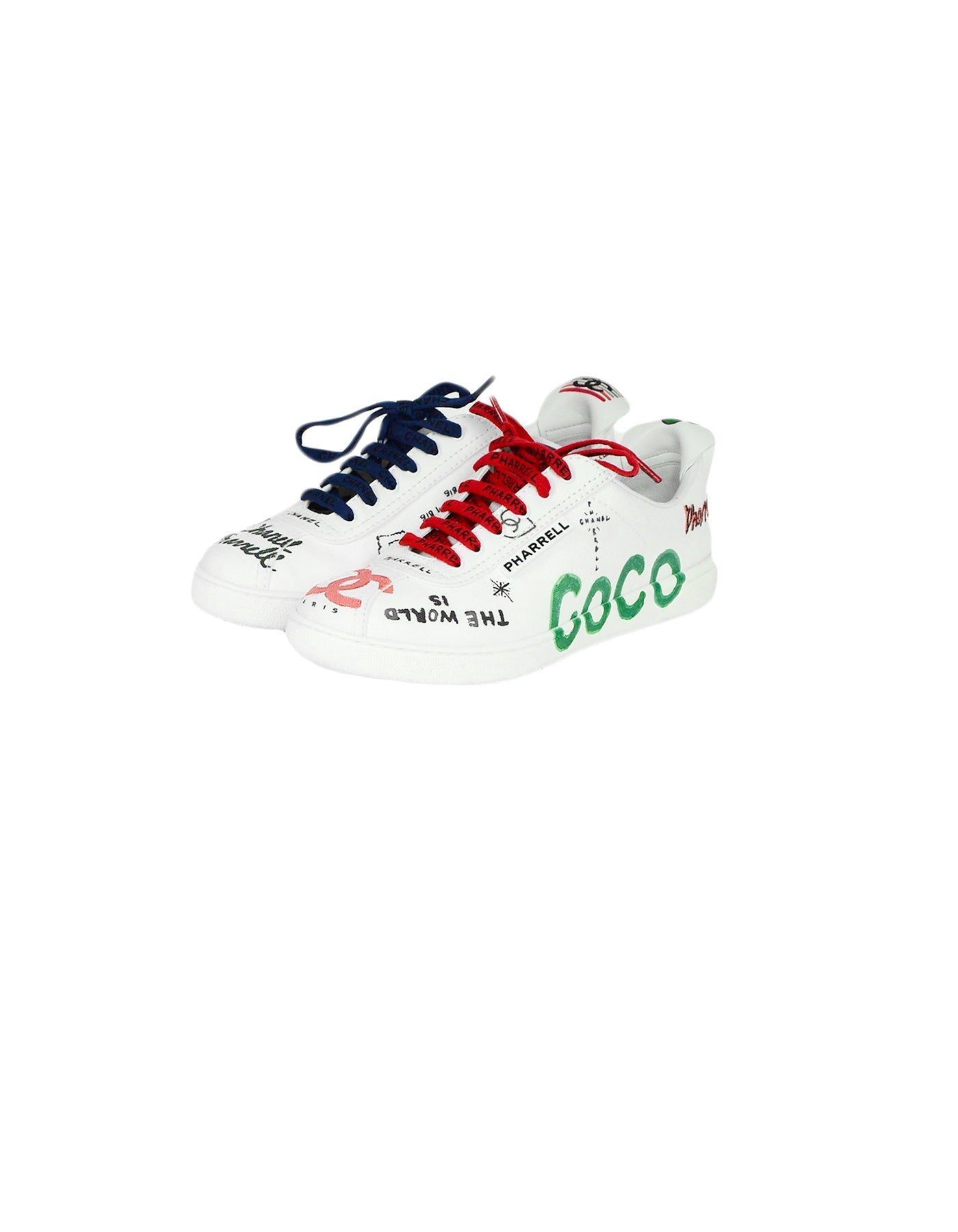Chanel 2019 White Canvas & Calfskin Leather Pharrell Williams Graffiti Sneakers Sz 39 for Women