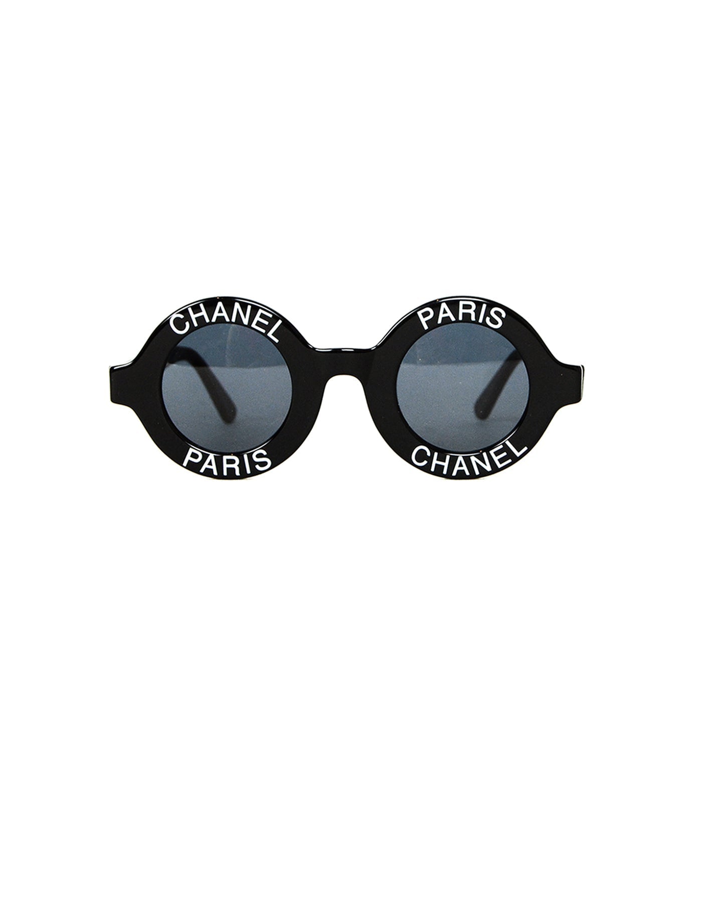 Chanel '90S Black Round Sunglasses W/ Chanel Paris Bag