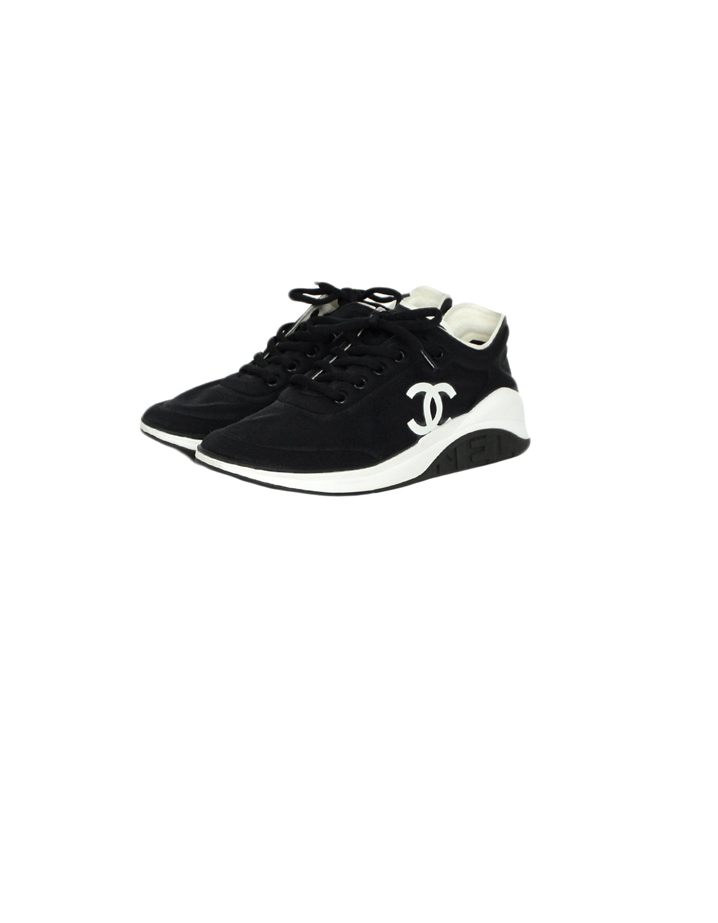 Chanel 2019 Black White Lycra CC Trainers Sneakers Sz 39 for Women