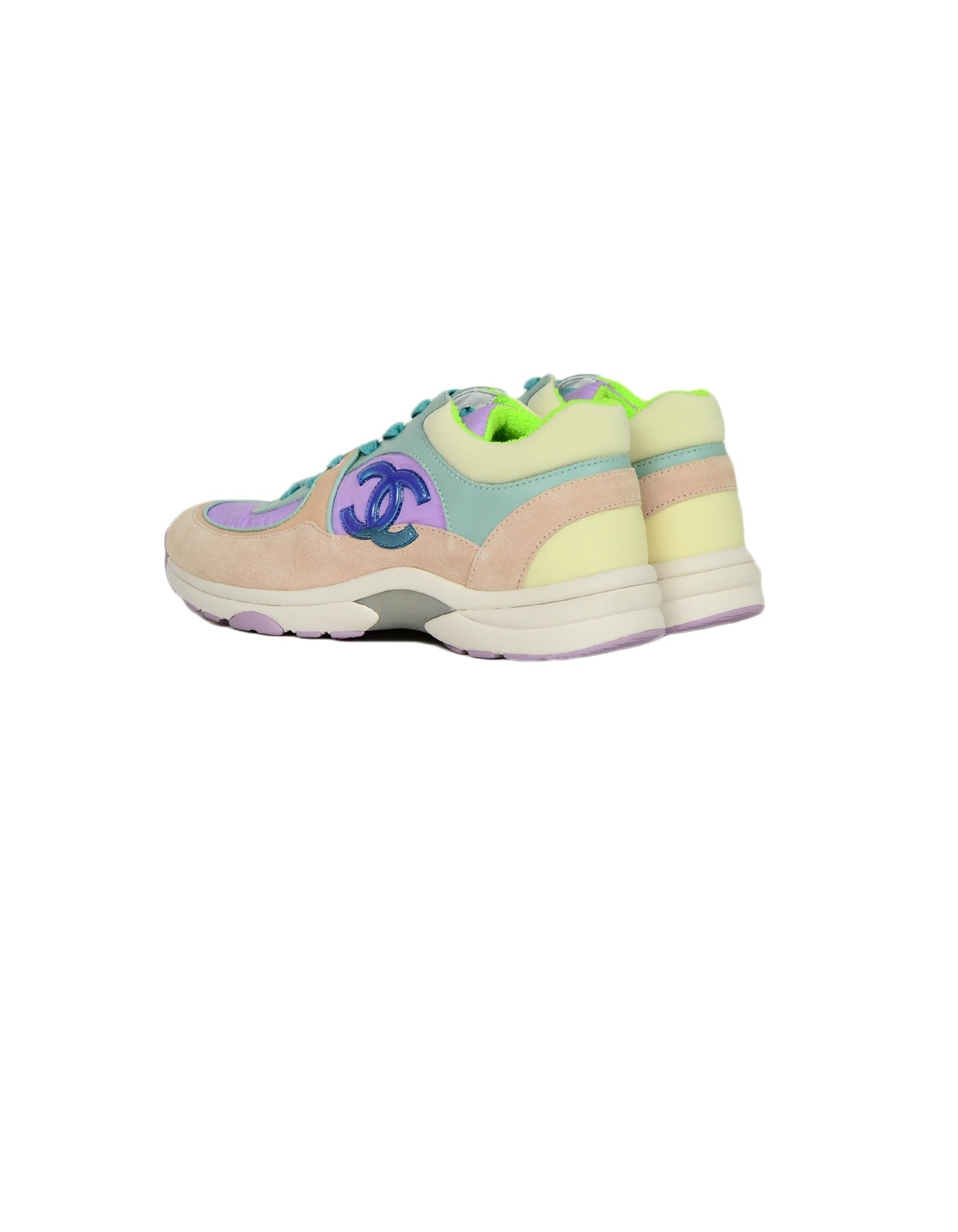 Chanel 2019 Pastel Nylon/lambskin/suede Colorblock CC Sneakers Sz 38 Nwt for Women