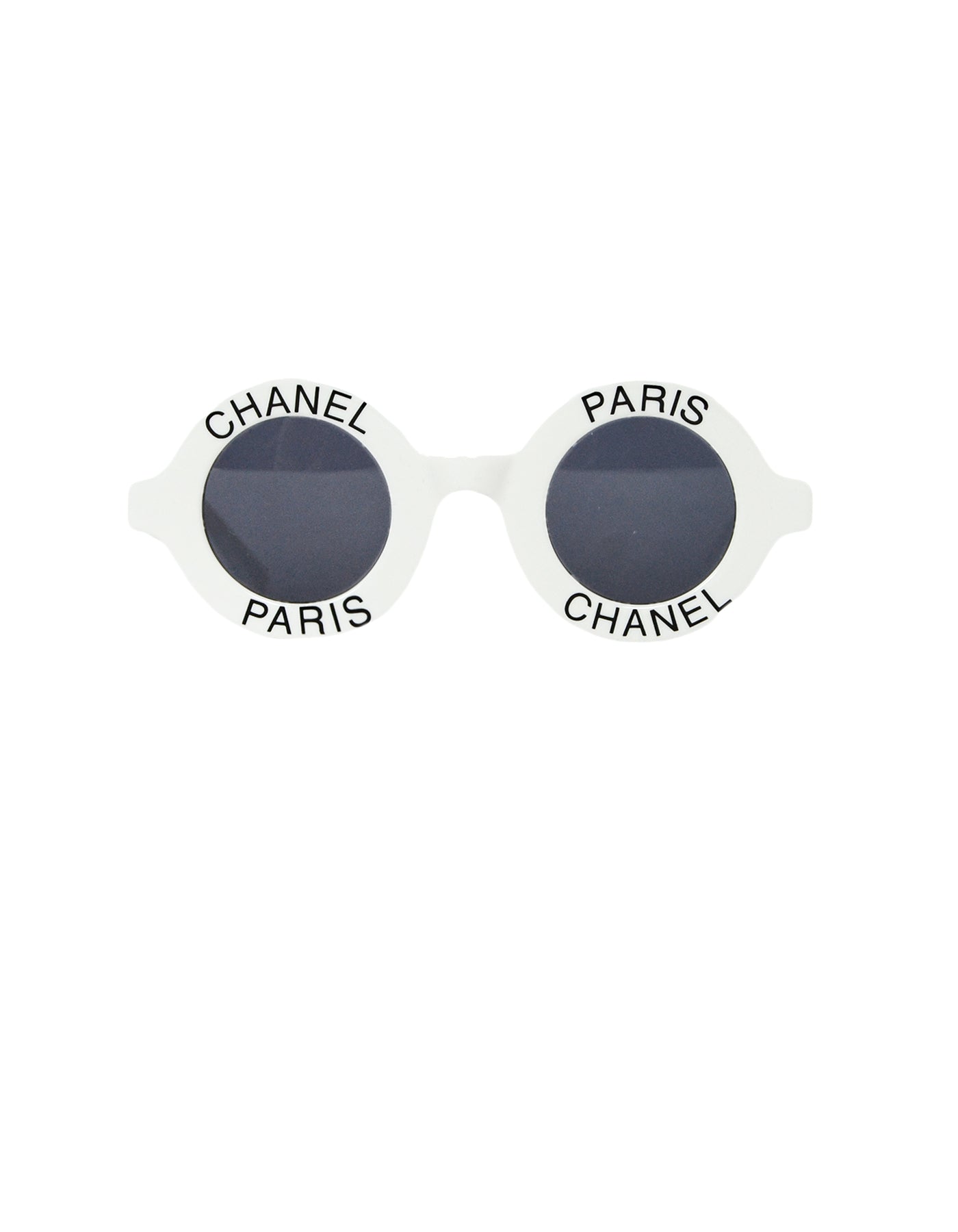 Chanel '90S White Round Frame Sunglasses W/ Chanel Paris Bag