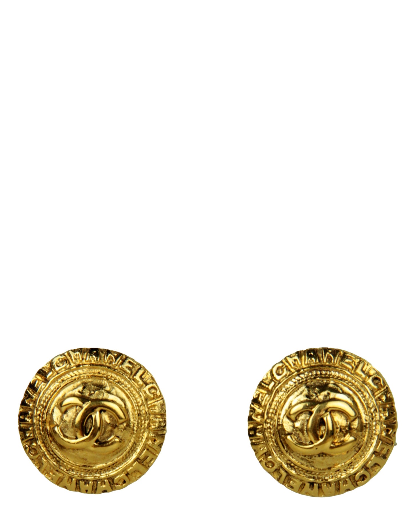 Chanel   Goldtone 1" CC Button Clip-On Earrings