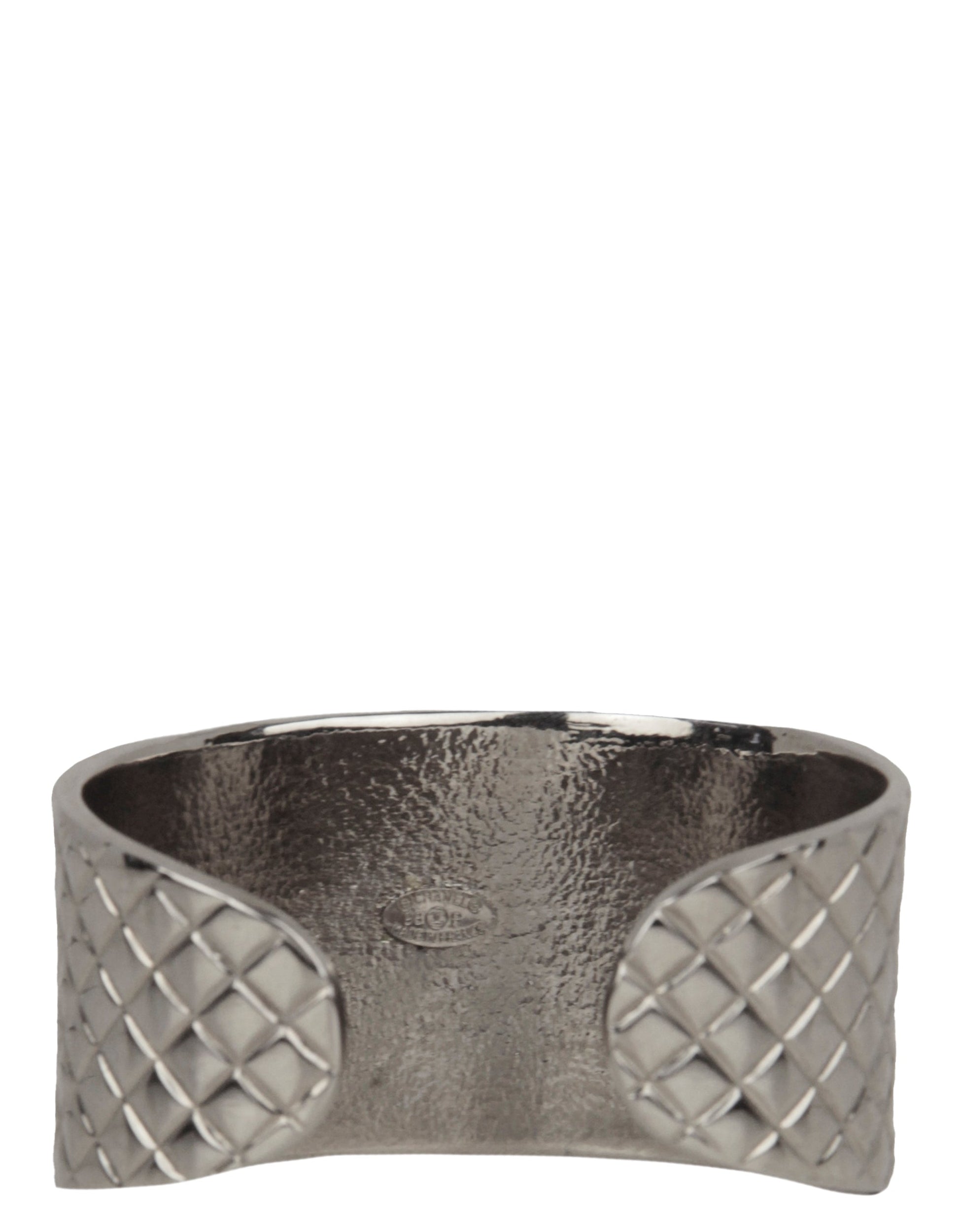 Chanel '90S Silver Quilted CC Cuff Bracelet