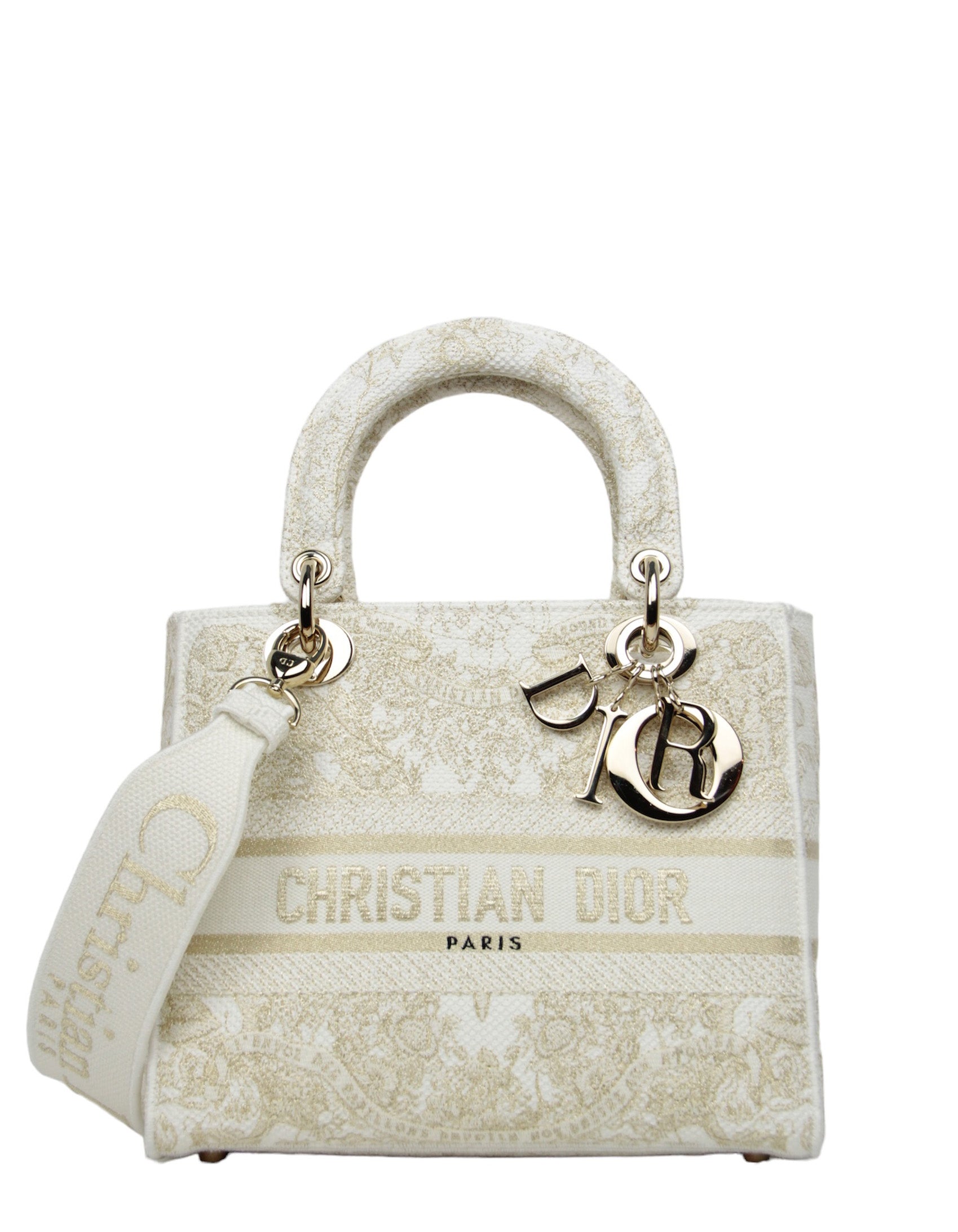 Dior Handbag Christian Embroidered Lady Leather Canvas White Crossbody Bag