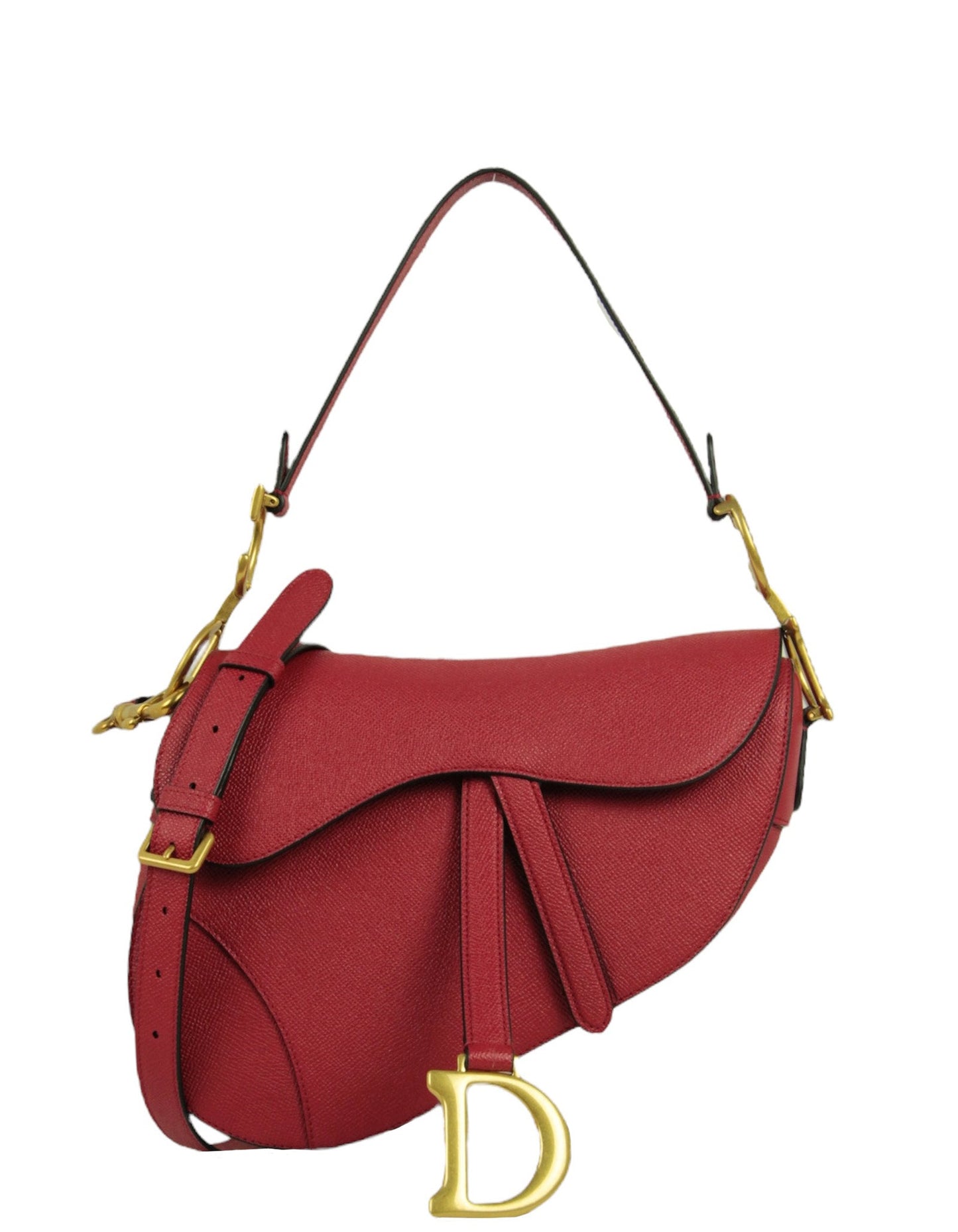 Dior Handbag Christian Calfskin Saddle Bag w Strap Leather Red Shoulder Bag