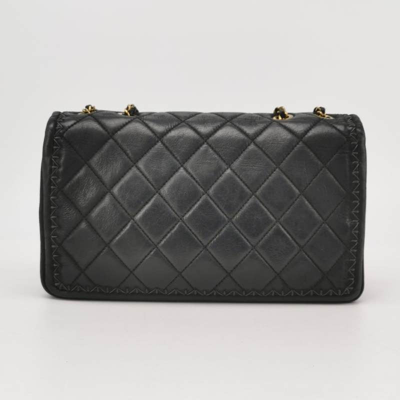 Chanel Classic Flap Happy Stitch Aged Calfskin Black Gold Leather Handbag