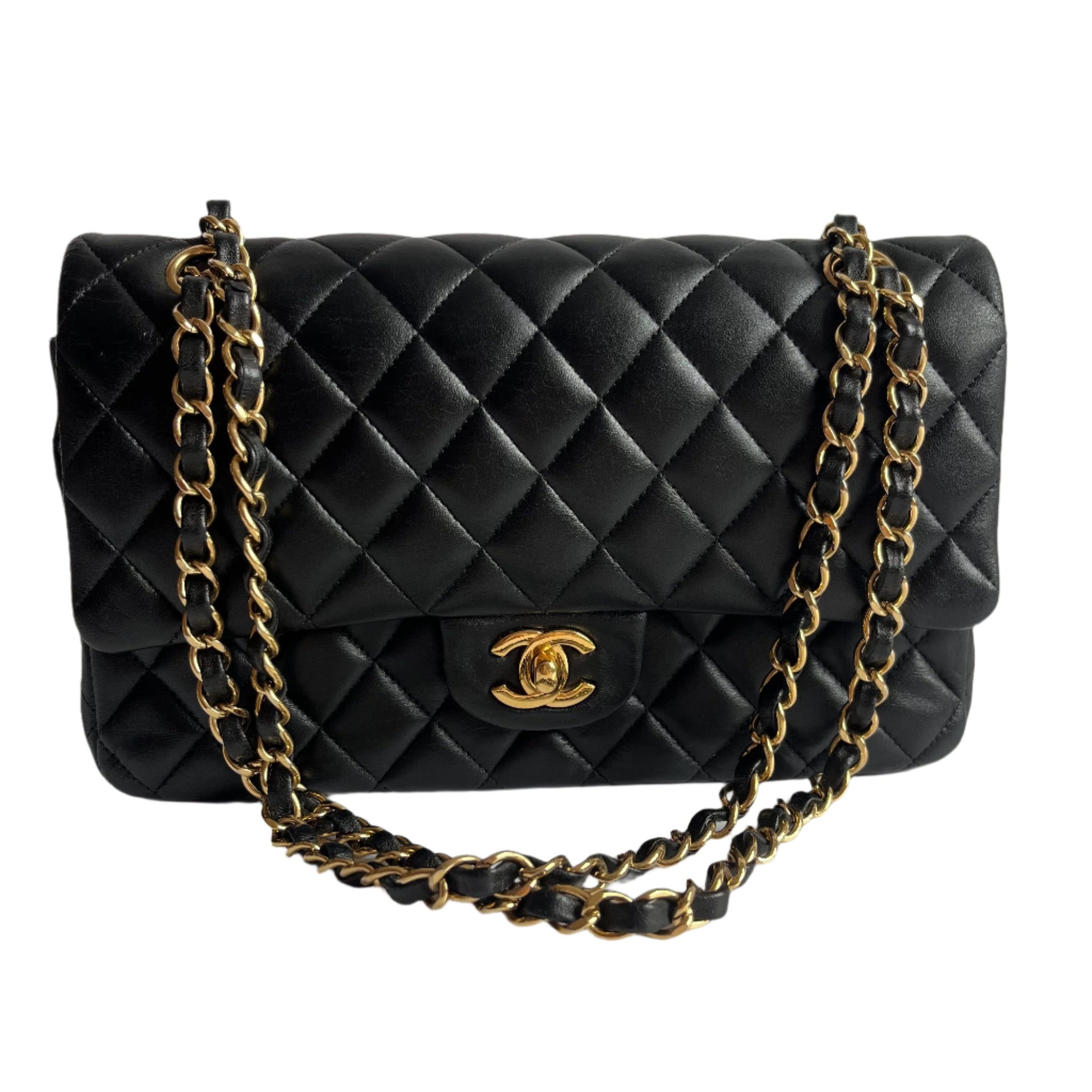 Chanel Timeless Classic Flap Lambskin Hardware Black Gold Leather Handbag 5