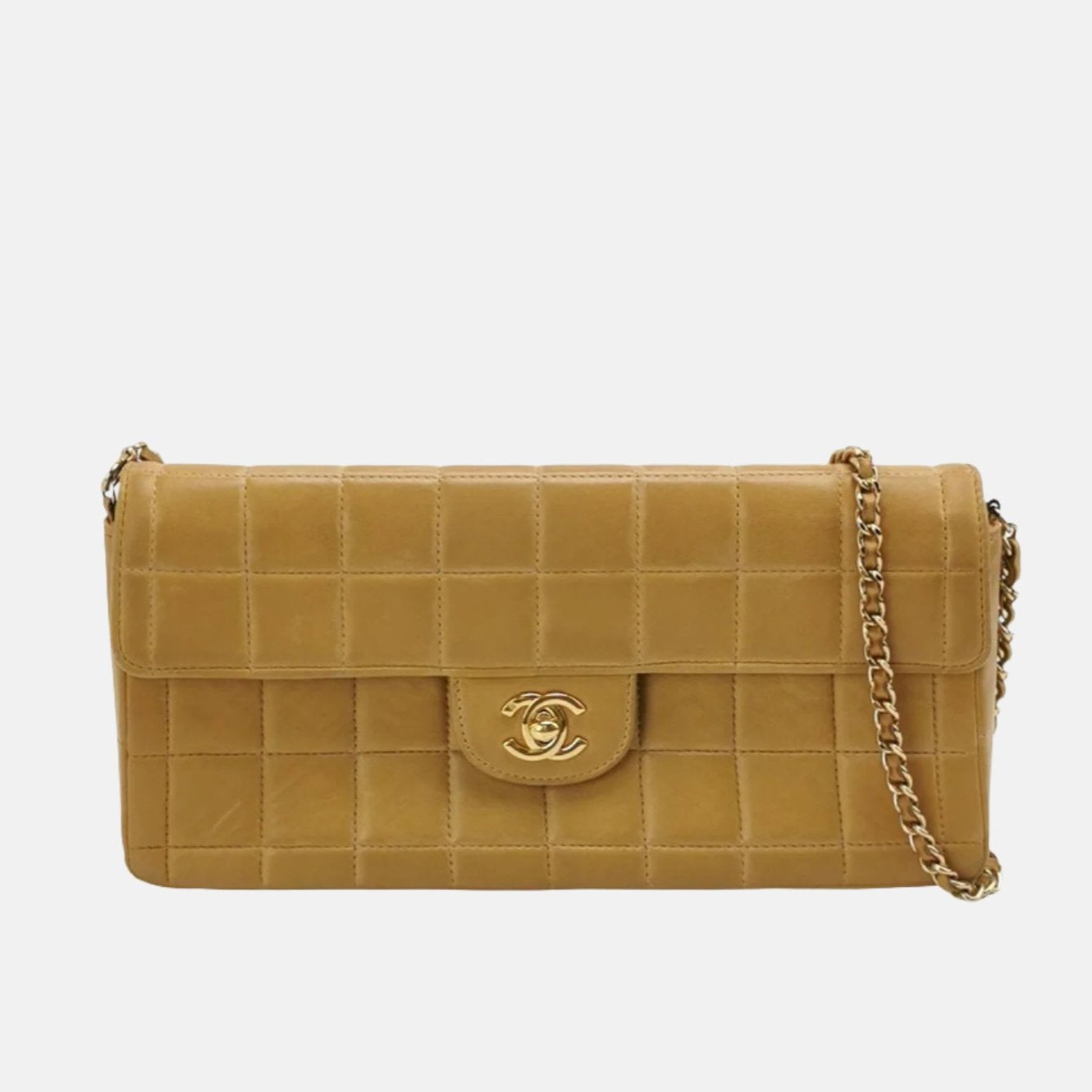 Chanel East West Chocolate Bar Beige Leather Handbag