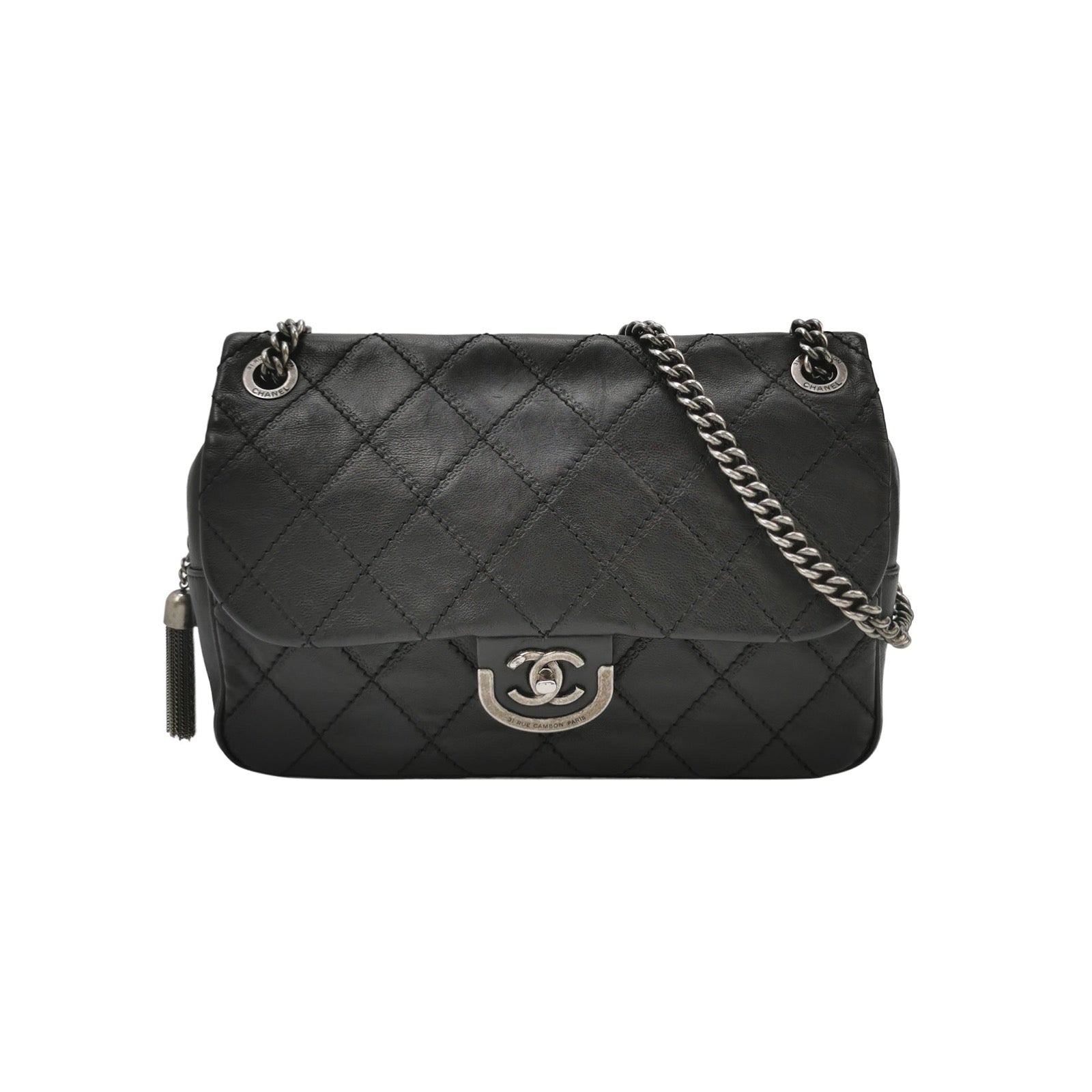 Chanel Paris-Edinburgh Flap Calfskin Black Leather Shoulder Bag