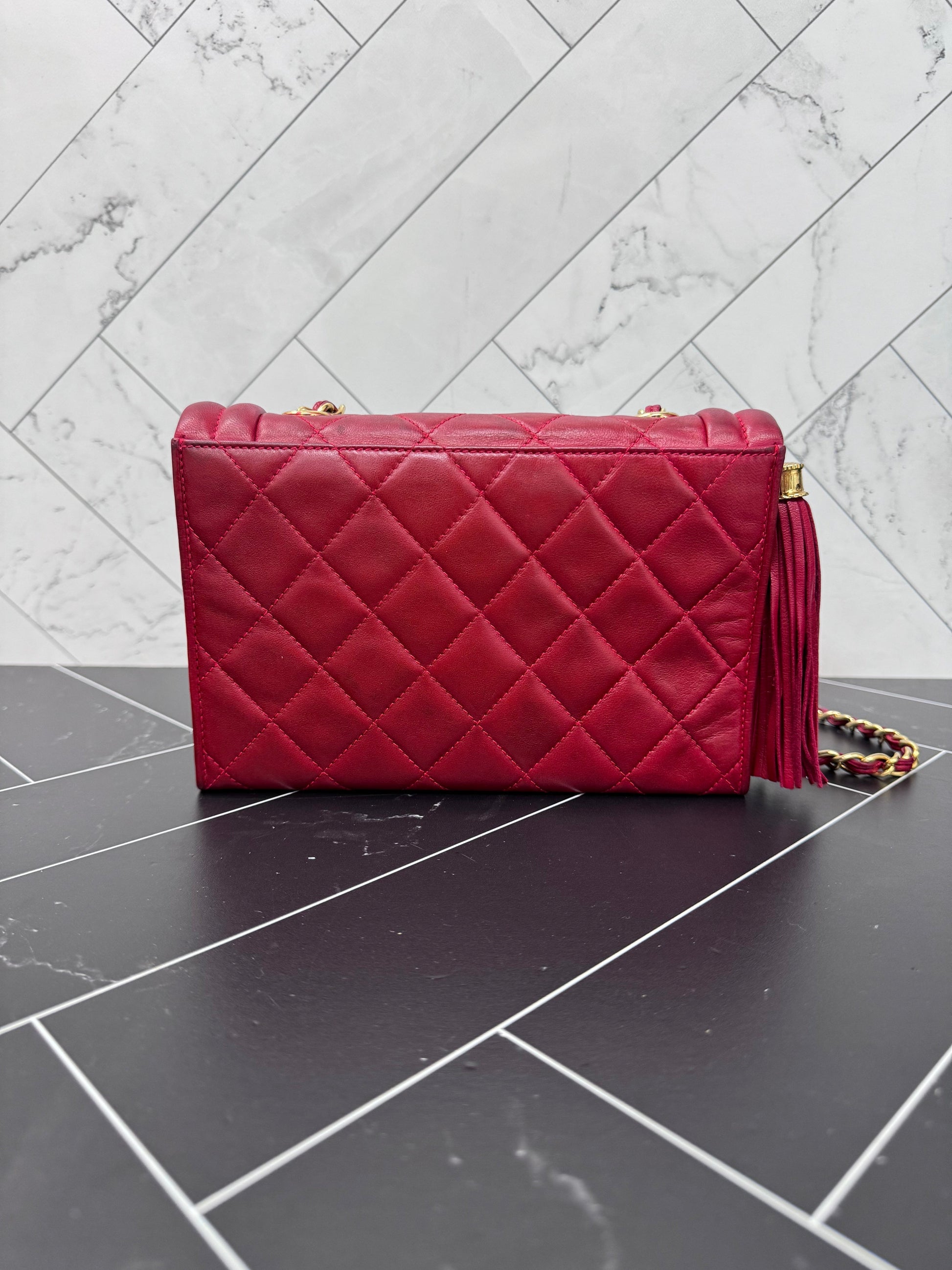 Chanel Red Mini Quilted Lambskin Crossbody Bag