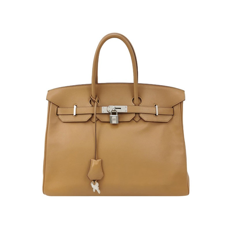 Hermes Birkin Camel Calfskin Tone Palladium Hardware Handbag Leather Silver Travel Bag