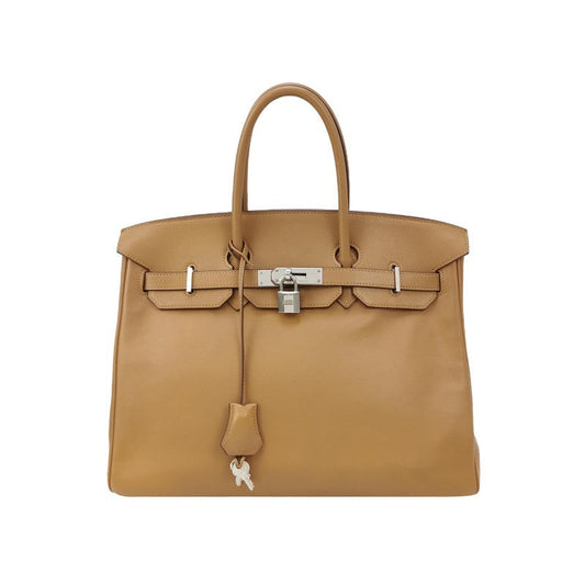 Hermes Birkin Camel Calfskin Tone Palladium Hardware Handbag Leather Silver Travel Bag