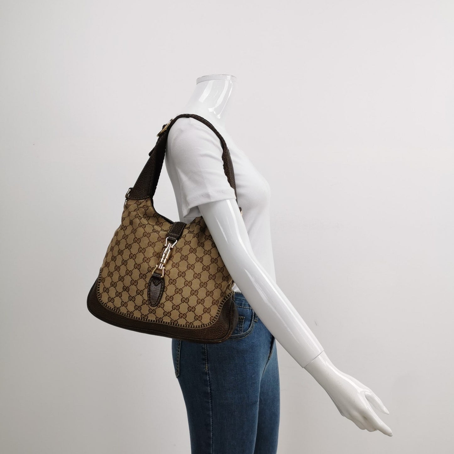 Gucci Jackie Soft Monogram Leather Canvas Medium Travel Bag