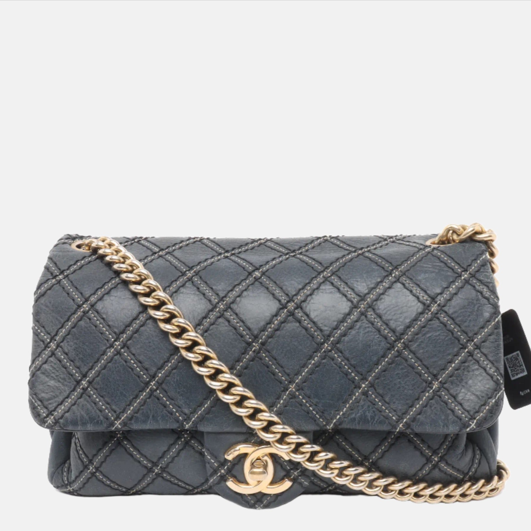 Chanel Classic Flap Navy Fabric Diamond Quilting Crossbody Bag
