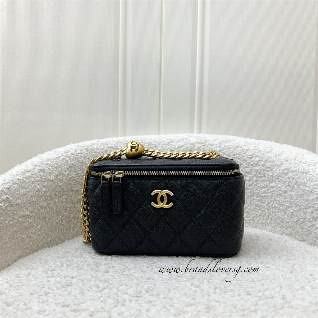 Chanel 23P Heart Adjustable Chain Vanity in Black Caviar and Aghw Handbag