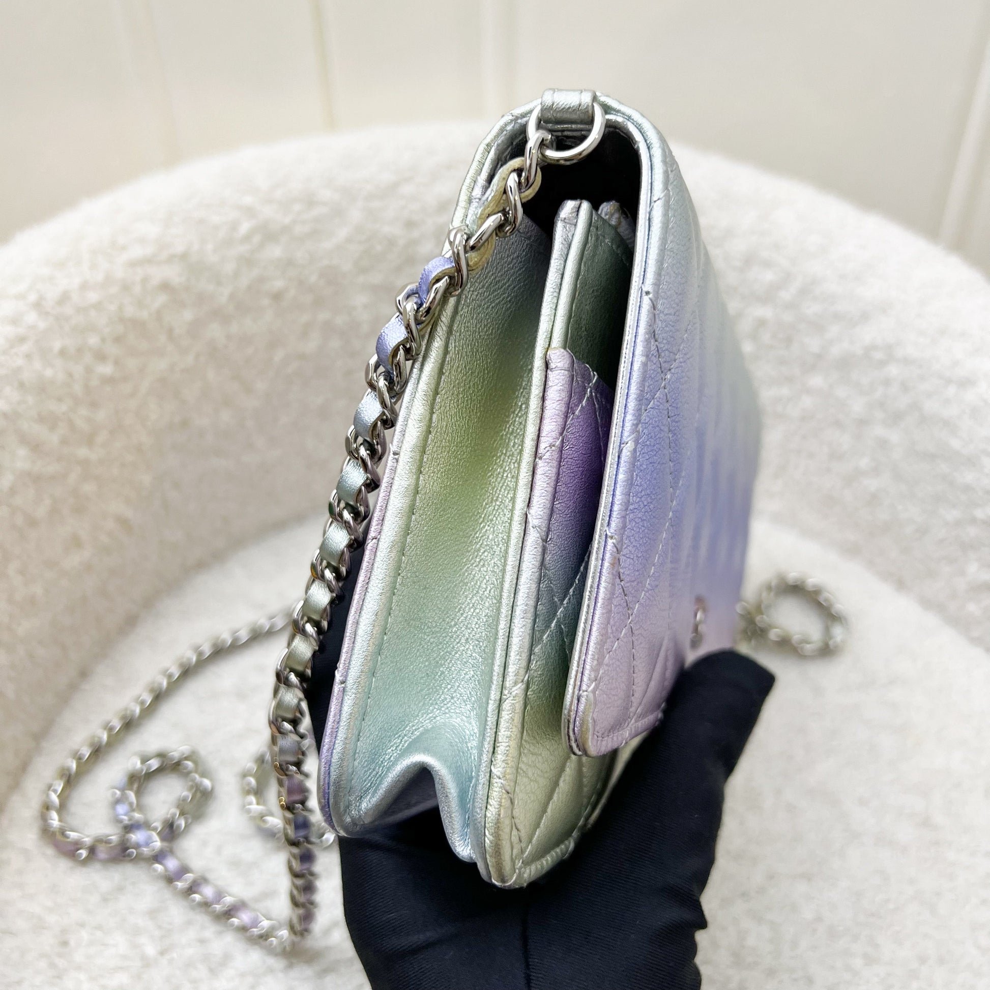 Chanel Classic Wallet On Chain Woc In 21K Iridescent Rainbow Calfskin And Shw Bag