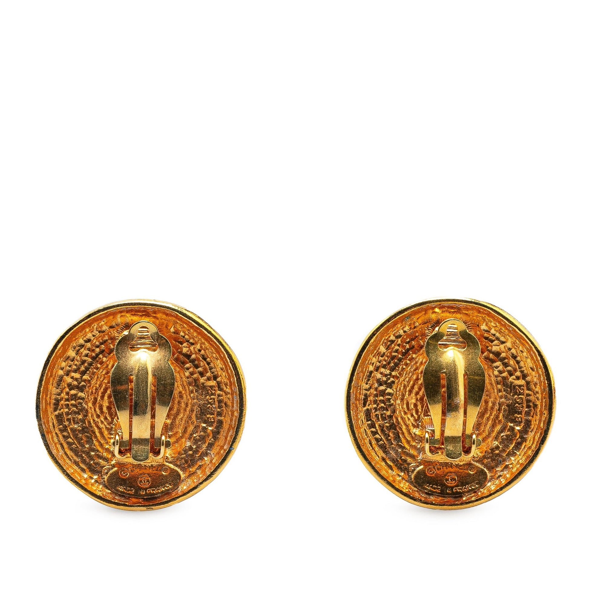 Gold Chanel Gold Plated Stars Round Clip on Earrings