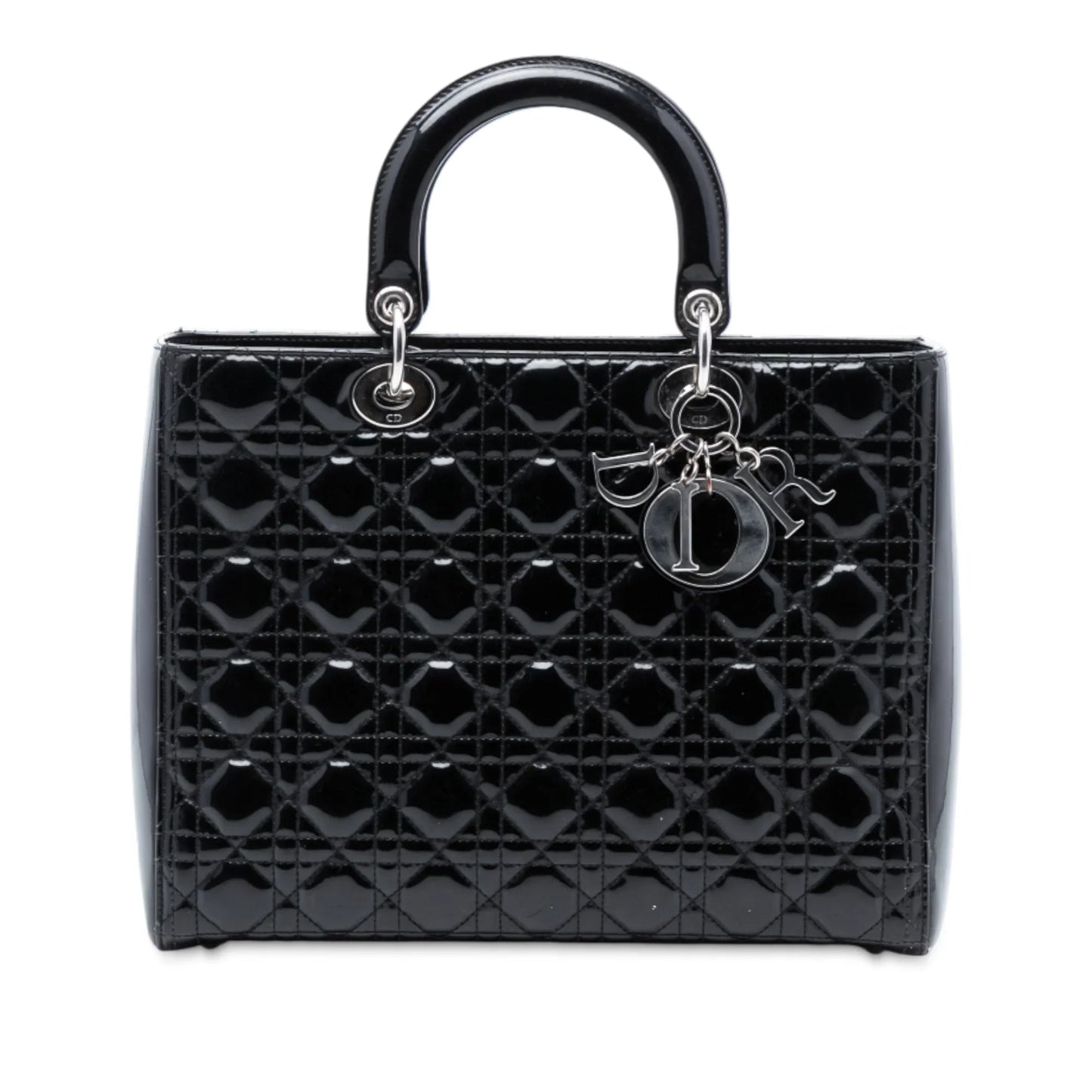 Dior Handbag Cannage Lady Satchel 4 Patent Black Large Satchel Bag