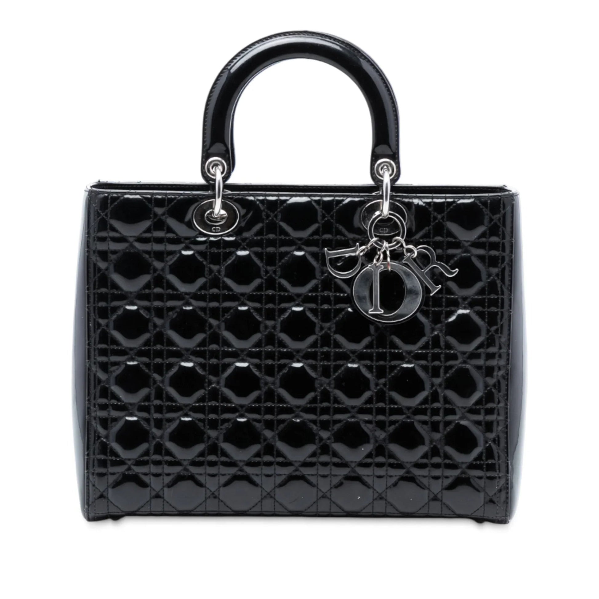 Dior Handbag Cannage Lady Satchel 4 Patent Black Large Satchel Bag