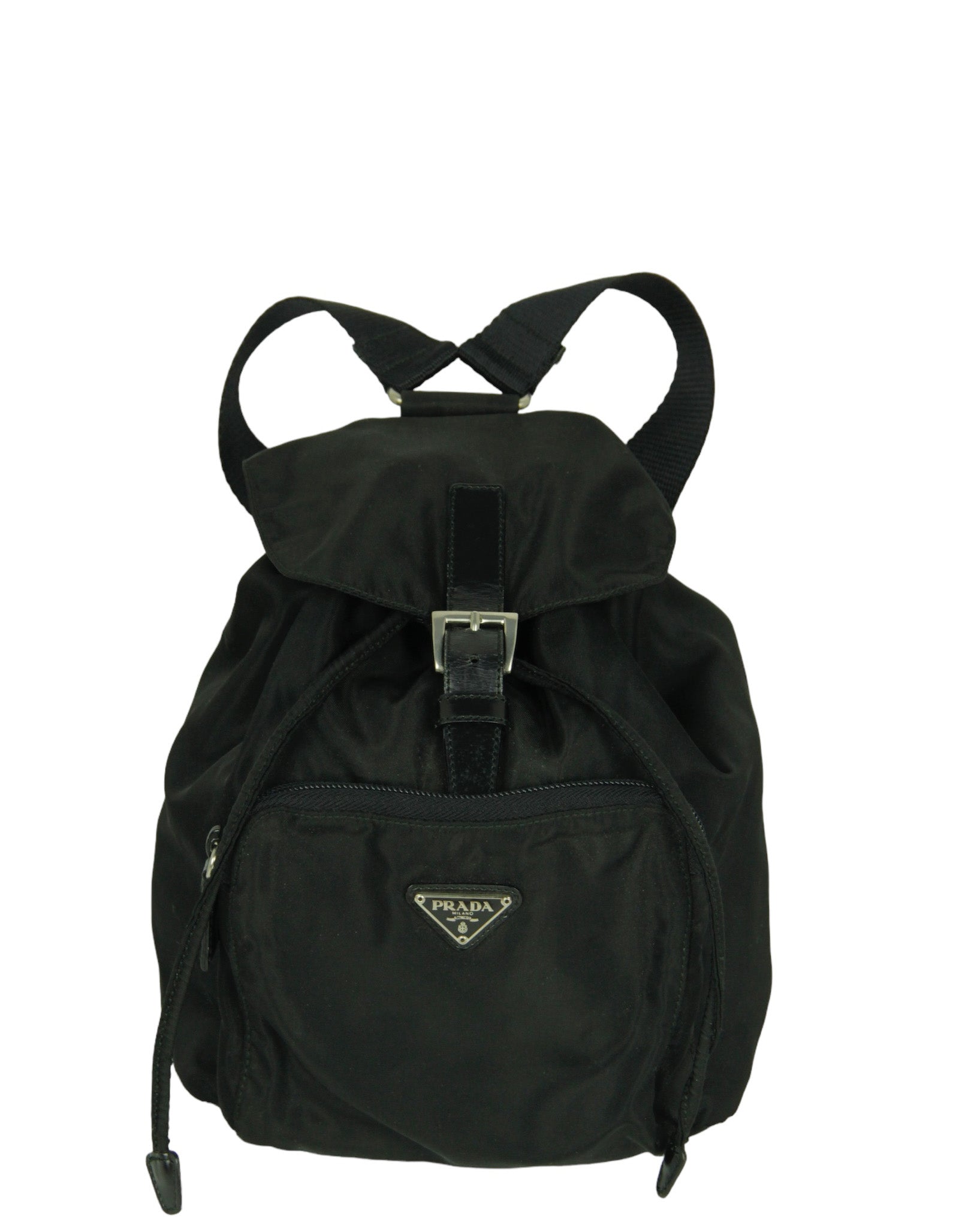 Prada Handbag Backpack w Front Pocket Leather Nylon Black