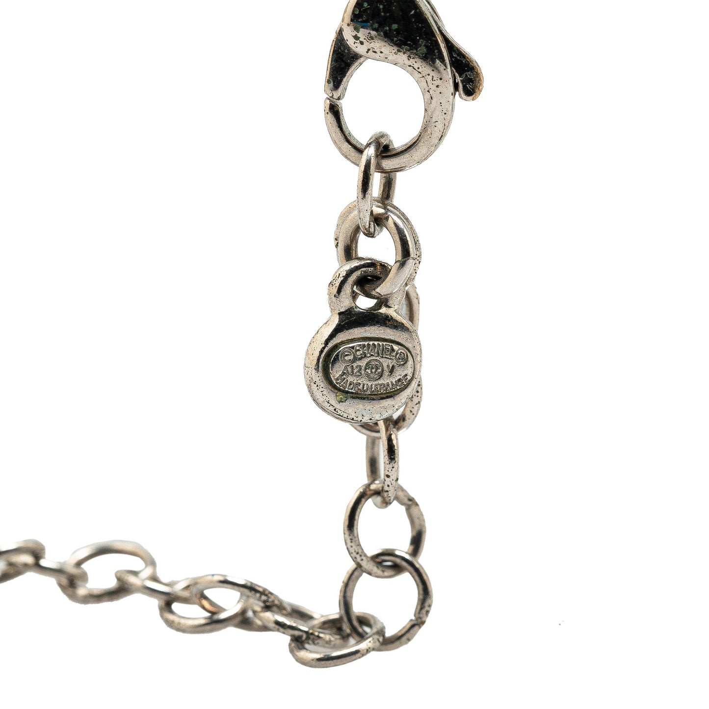 Silver Chanel Palladium Plated CC Crystal Pendant Necklace
