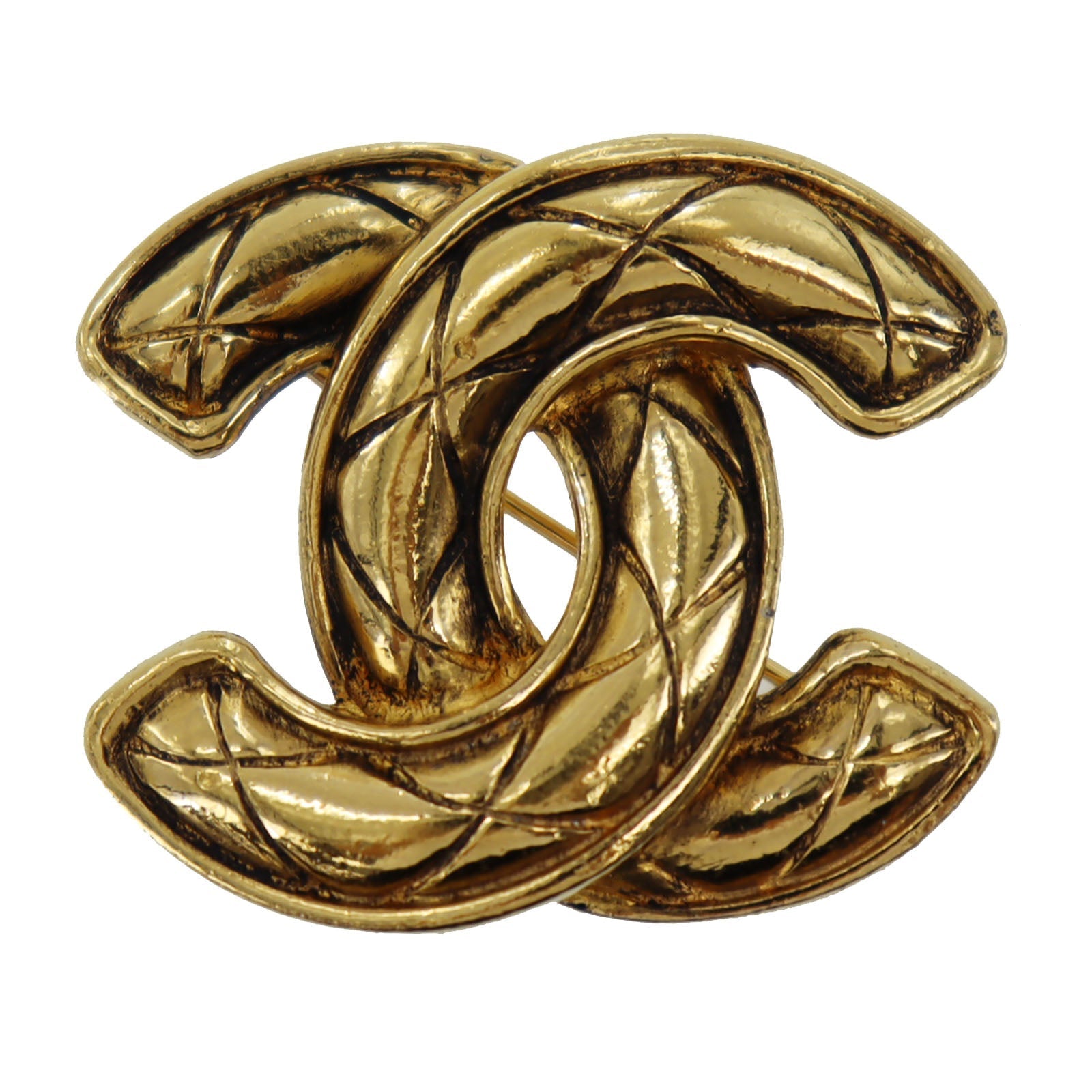 CHANEL CC Logos Matelasse Pin Brooch Gold Plated 1152 #AG307