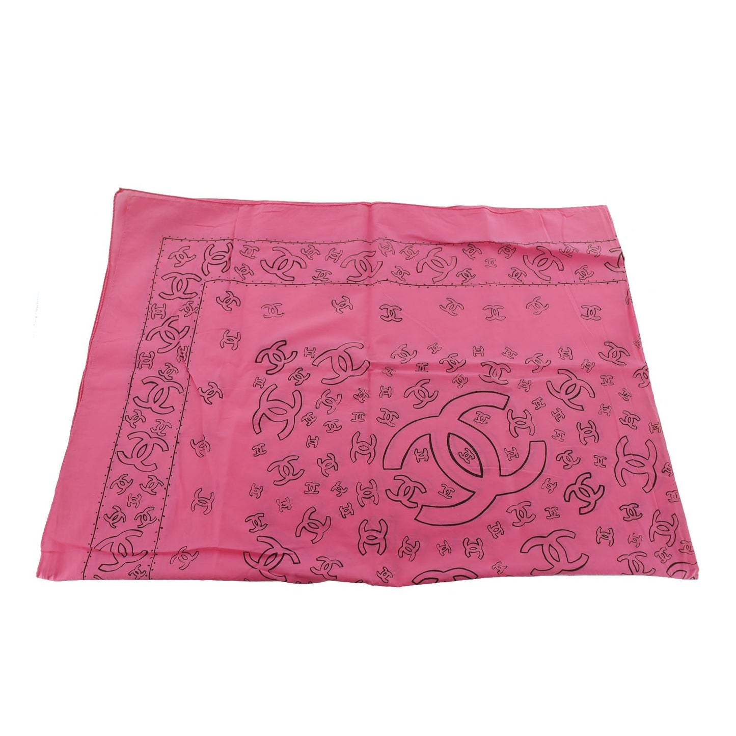 CHANEL CC Logos Pink  Large Scarf Cotton #AH585 S