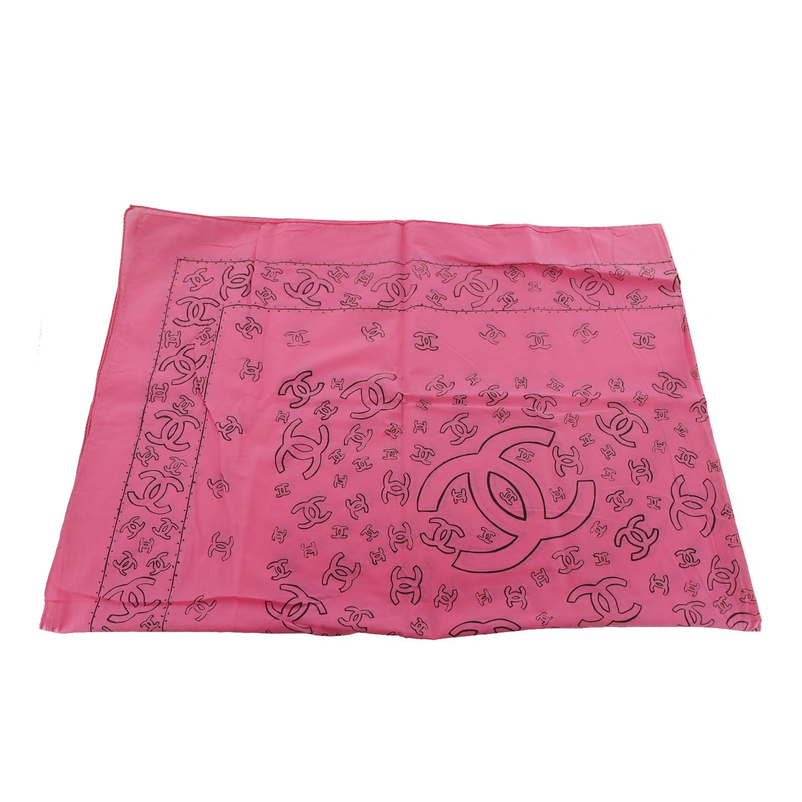 CHANEL CC Logos Pink  Large Scarf Cotton #AH585 S
