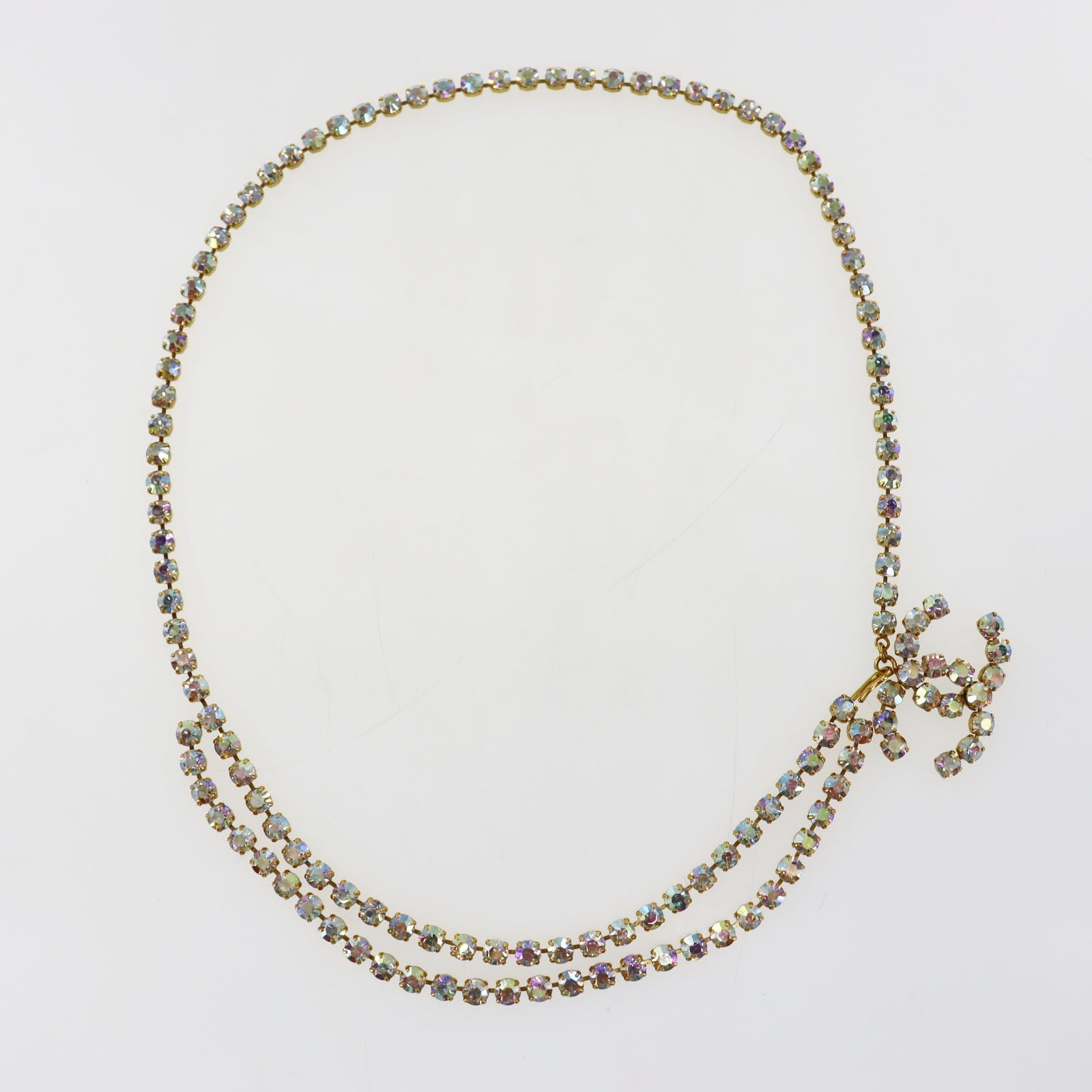 CHANEL CC Logos Rhineston Belt Gold Plated 96 P #CS201
