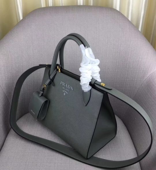 Prada Monochrome Bag Grey Leather Saffiano Gray Travel Bag