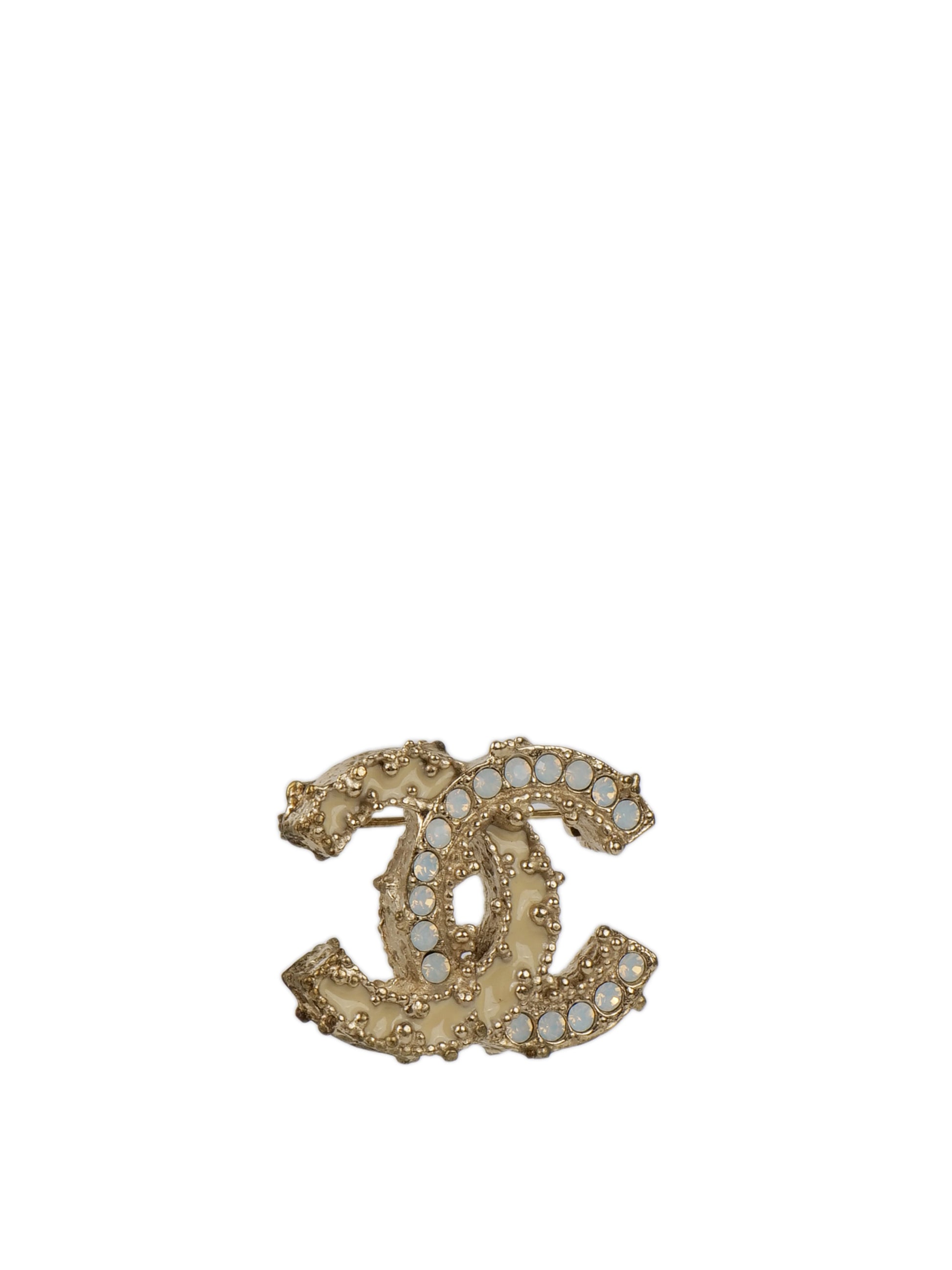 Chanel Small Light Gold & Resin CC Brooch.