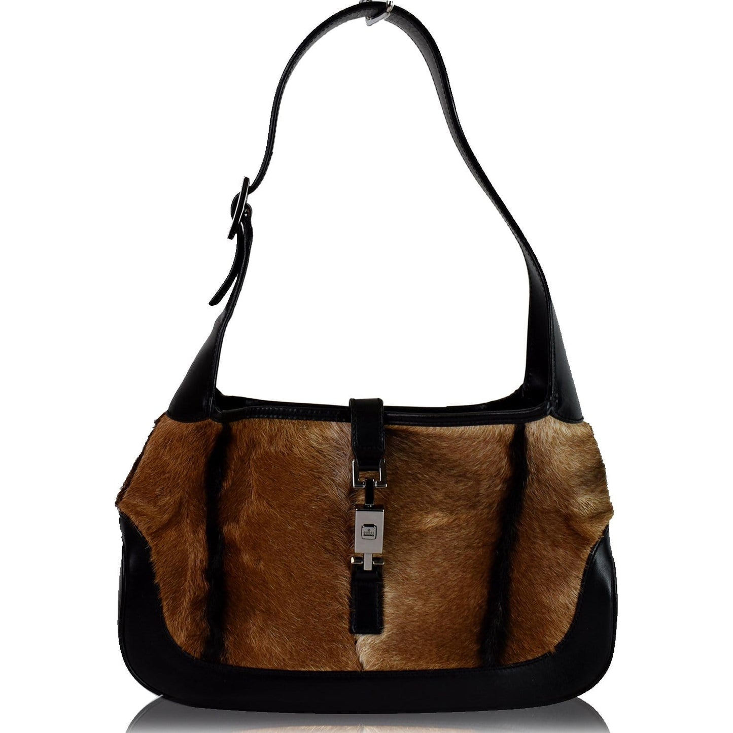 Gucci Jackie Pony Hair Hobo Shoulder Bag Leather Brown