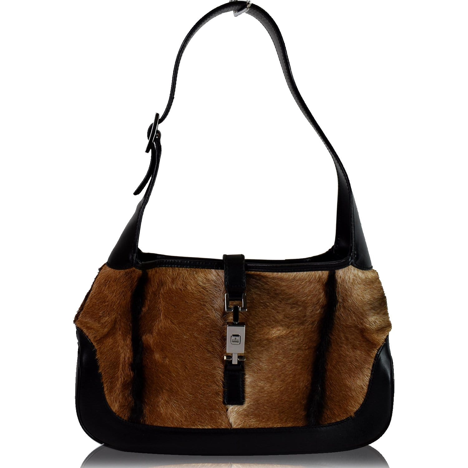 Gucci Jackie Pony Hair Hobo Shoulder Bag Leather Brown