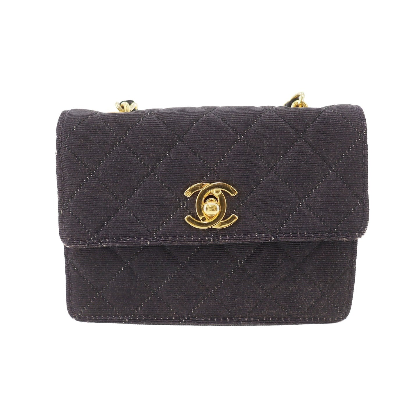 CHANEL Mini Matelasse  Shoulder Bag Black Canvas   #CN499