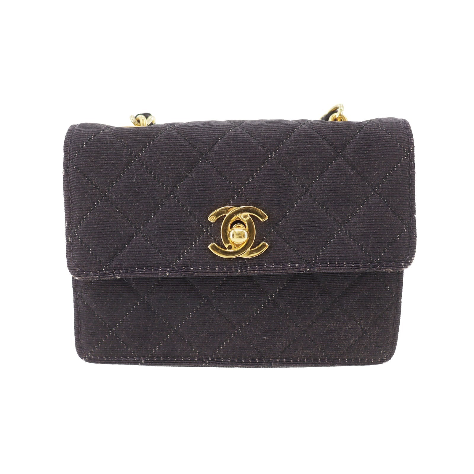 CHANEL Mini Matelasse  Shoulder Bag Black Canvas   #CN499