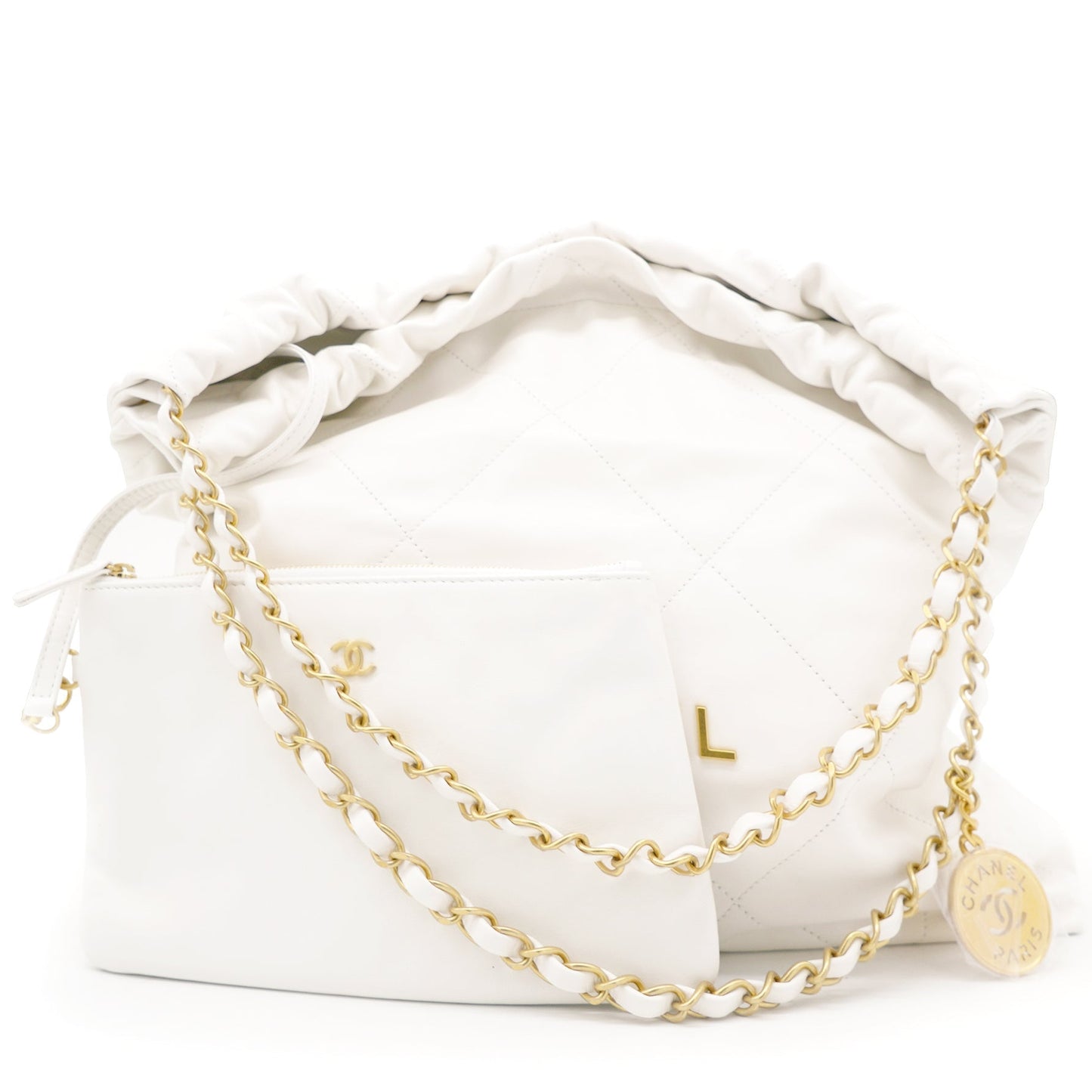 Shiny Calfskin Quilted Small Chanel 22 White