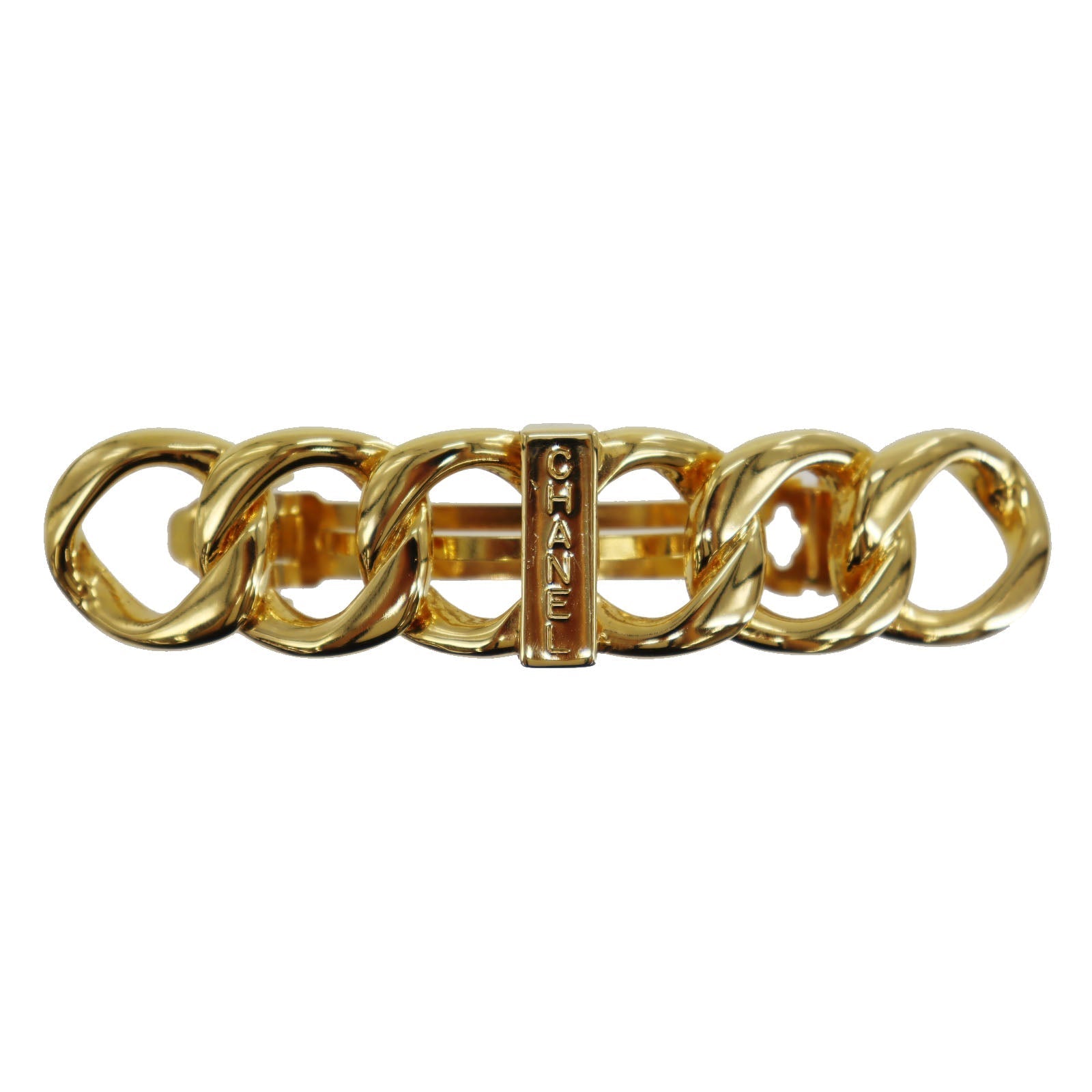 CHANEL Logos Barrette Hair Clip Gold 99P #CJ861