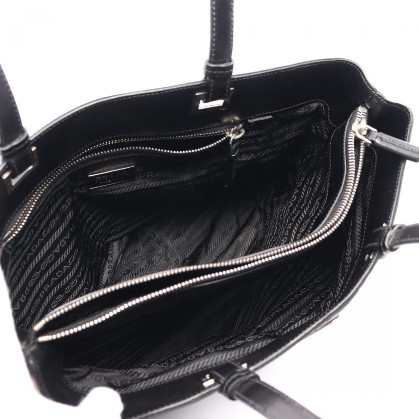 Prada Tessuto Acciaio Tote Bag Leather Nylon Black