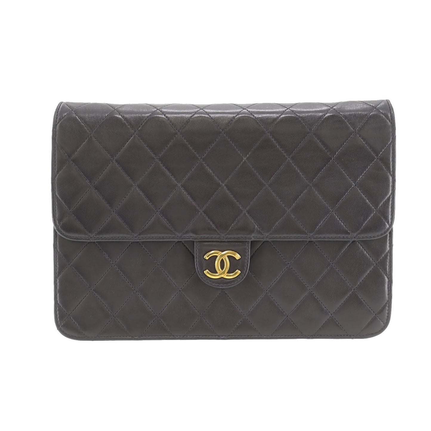 CHANEL Matelasse  Shoulder Bag Black Lambskin Leather #CN886