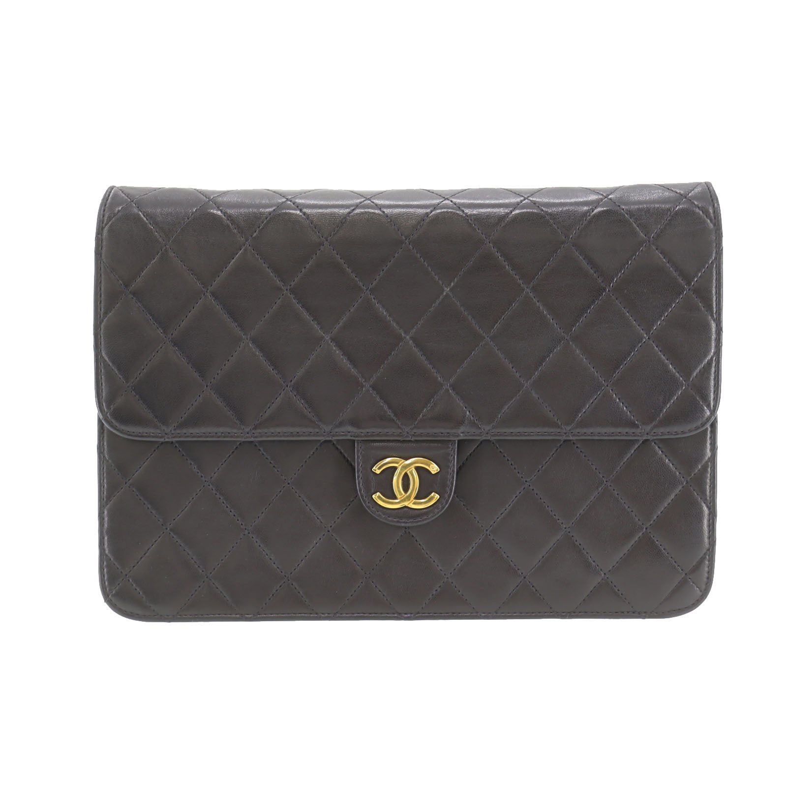 CHANEL Matelasse  Shoulder Bag Black Lambskin Leather #CN886