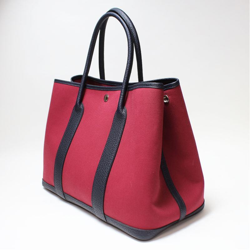 Hermes Luxury Rouge Moyen Garden Party Pm Toile Leather Tote Bag