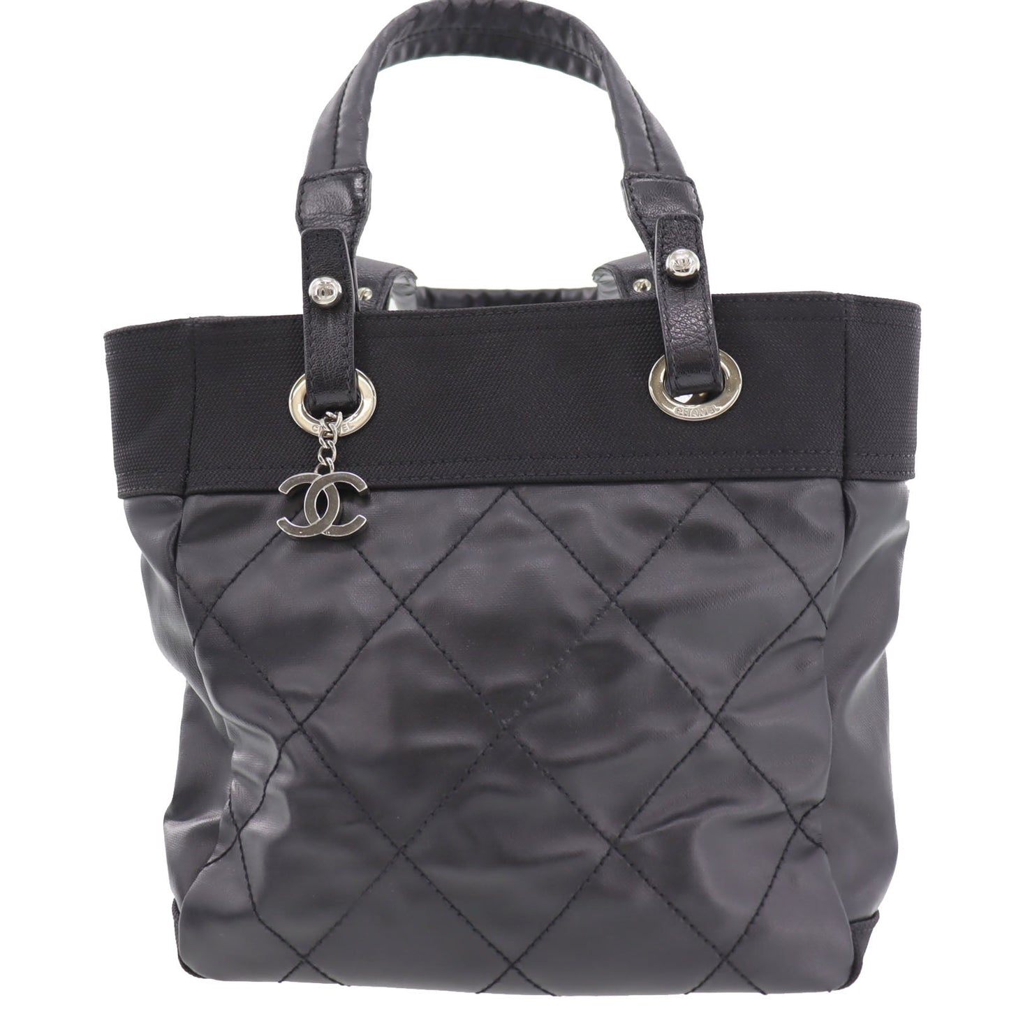 CHANEL Paris Biarritz Handbag Black Leather Italy   #BO252