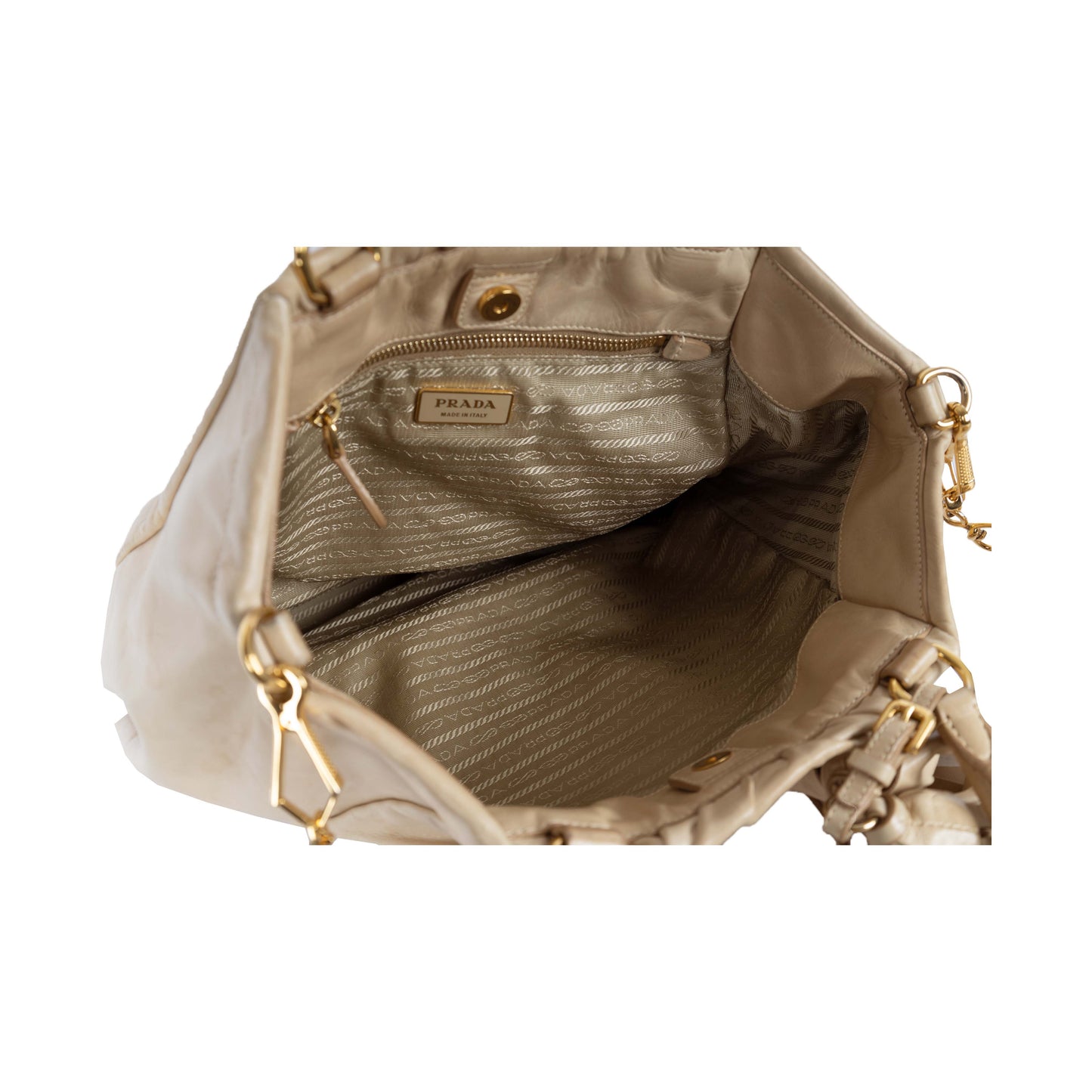 Prada Hobo Handbag With Strap Leather Beige Shoulder Bag