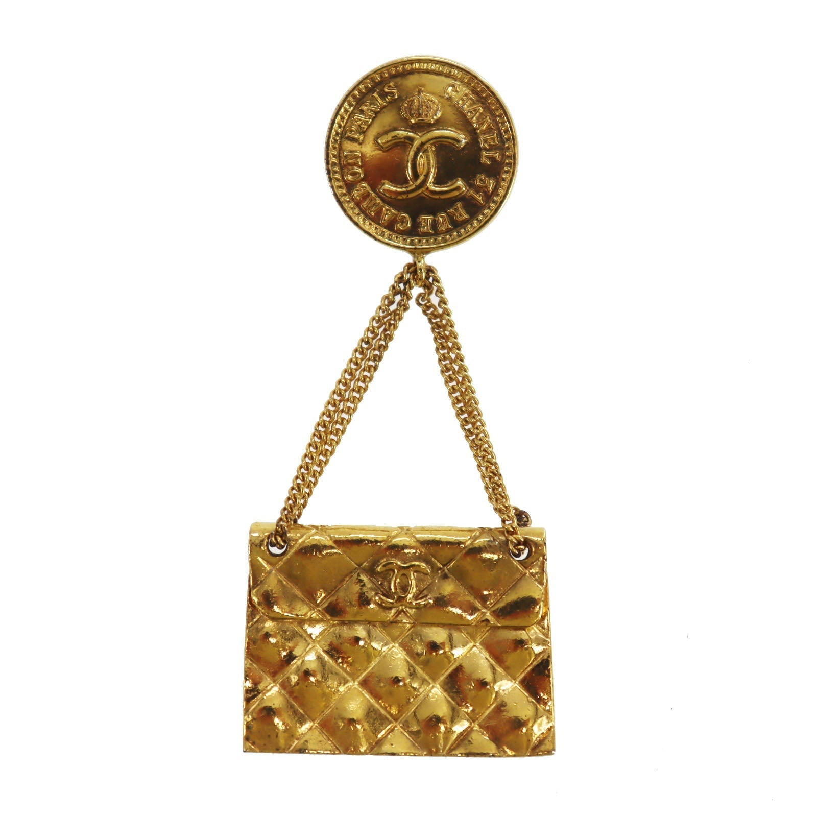 CHANEL CC Logo  Matelasse Swing Pin Brooch Gold Plated 26   #BX144 S