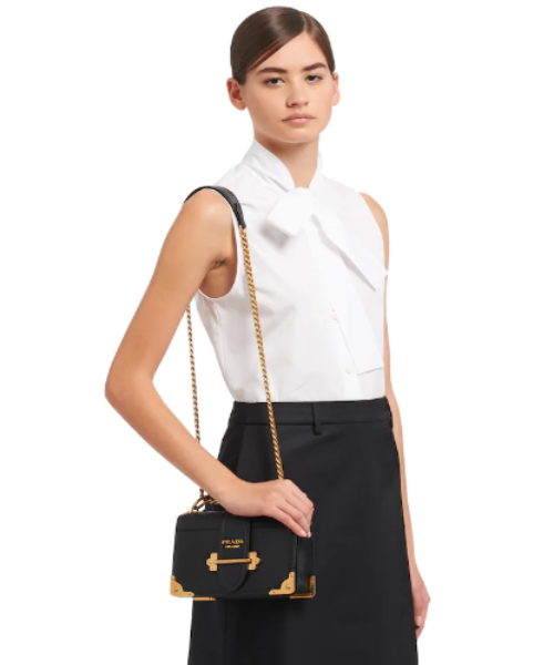 Prada Cahier Shoulder Bag Leather Black