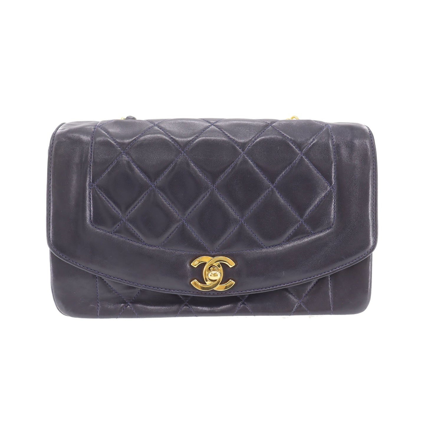 CHANEL Diana Matelasse 22  Shoulder Bag Navy Lambskin   #CP684